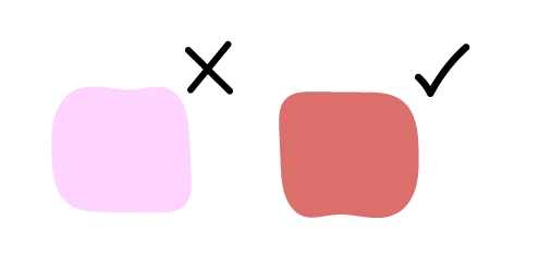 rosa Farbfeld mit X (nicht bestanden) und rotes Farbfeld mit Check-Haken (bestanden)